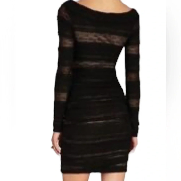 BCBG maxazria black lace on Nude body corn  long sleeve HALLE dress - Picture 3 of 14